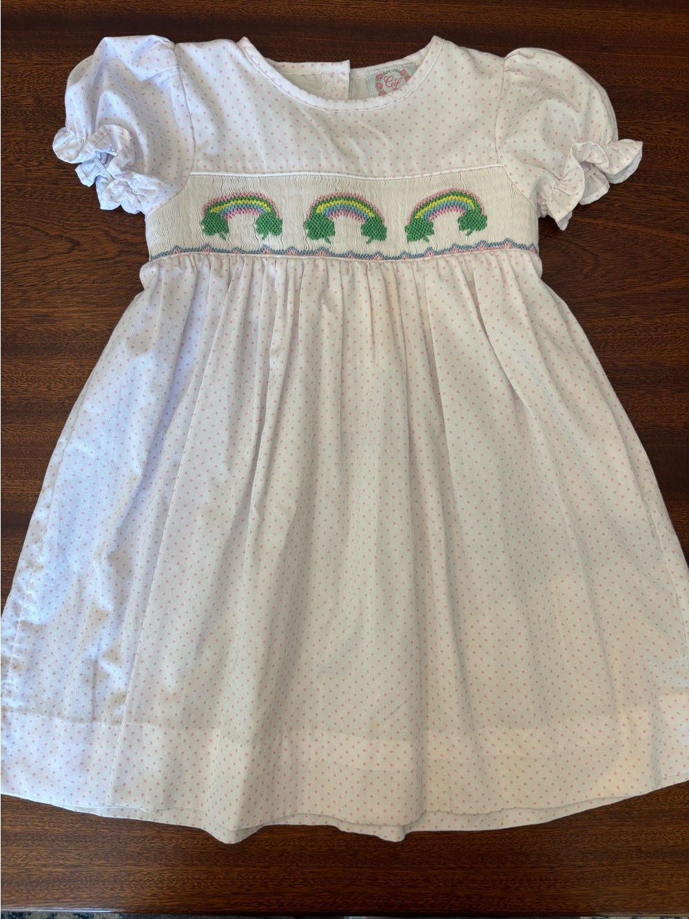 Cecil and Lou Girls White Smocked Rainbow Dress